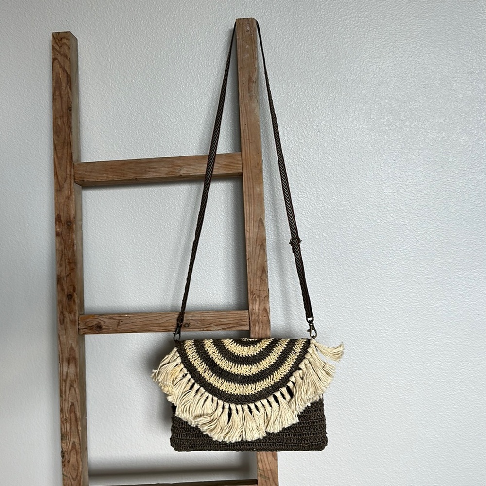 Ruggine woman’s Boho jute woven fringe Crossbody bag